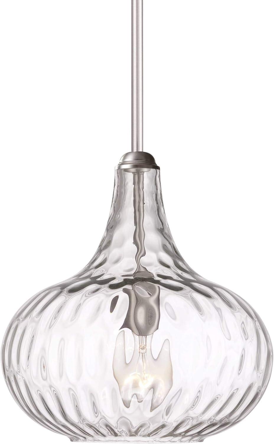 360 Lighting Cora Brushed Nickel Mini Pendant Light 11" Wide Modern Clear Textured Glass Shade for Dining Room House Foyer Kitchen Island Entryway