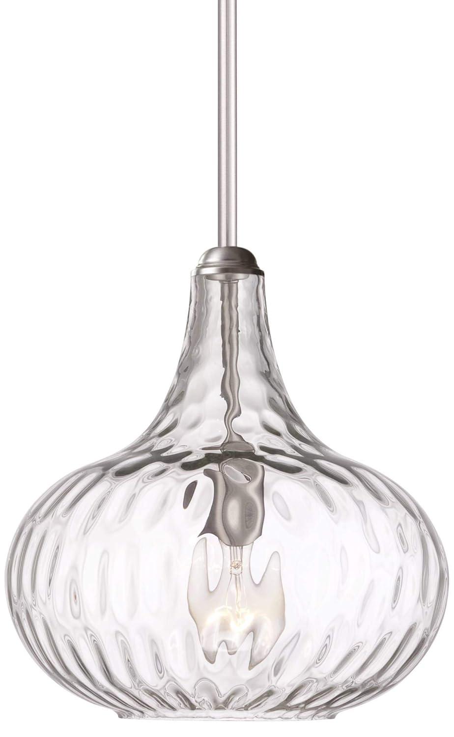 360 Lighting Cora Brushed Nickel Mini Pendant Light 11" Wide Modern Clear Textured Glass Shade for Dining Room House Foyer Kitchen Island Entryway