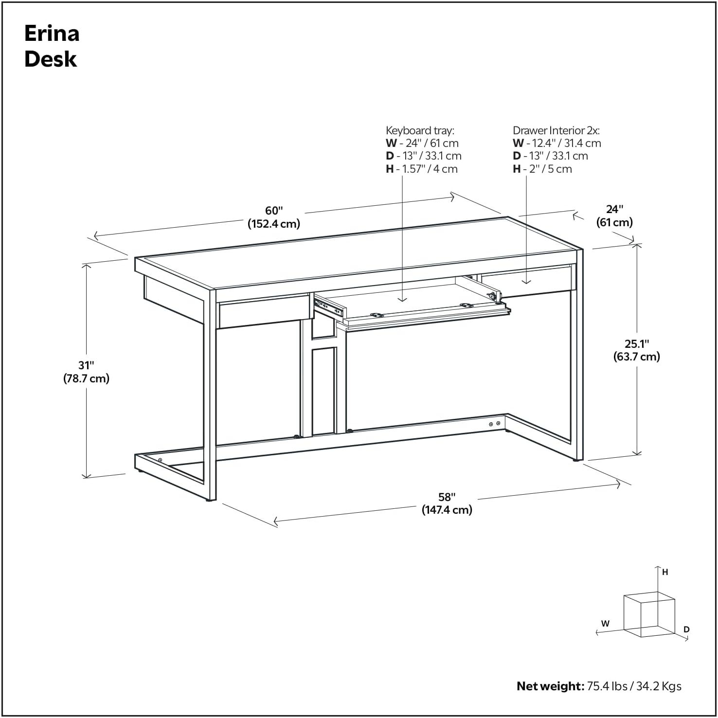 Simpli Home Erina SOLID ACACIA WOOD 60" Desk in Distressed White
