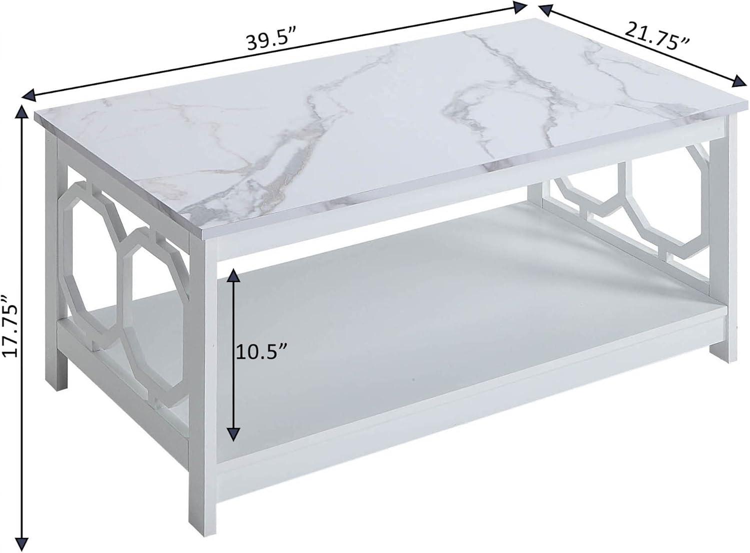 Convenience Concepts Omega Coffee Table with Shelf, White Faux Marble/White