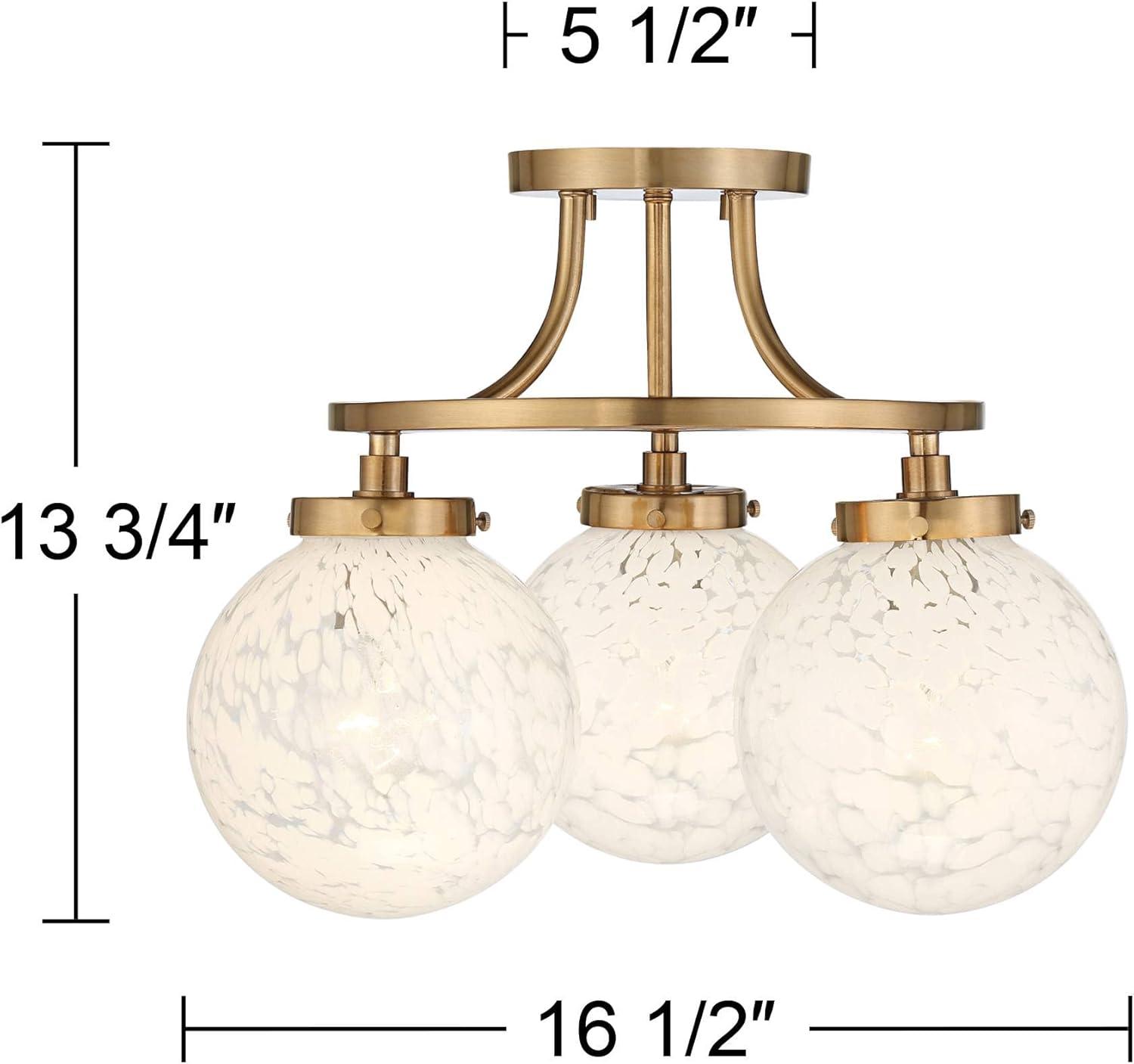 Aged Brass and Art Glass 19" Modern Ceiling Light