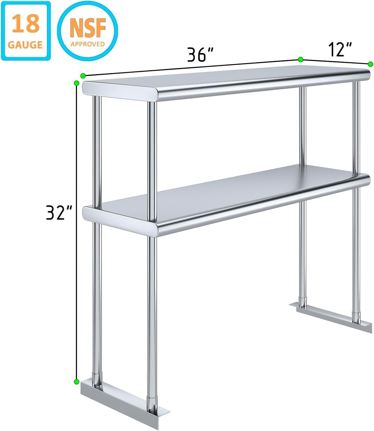 Adjustable Double Overshelf 12 x 36 - Stainless Steel for Work Table