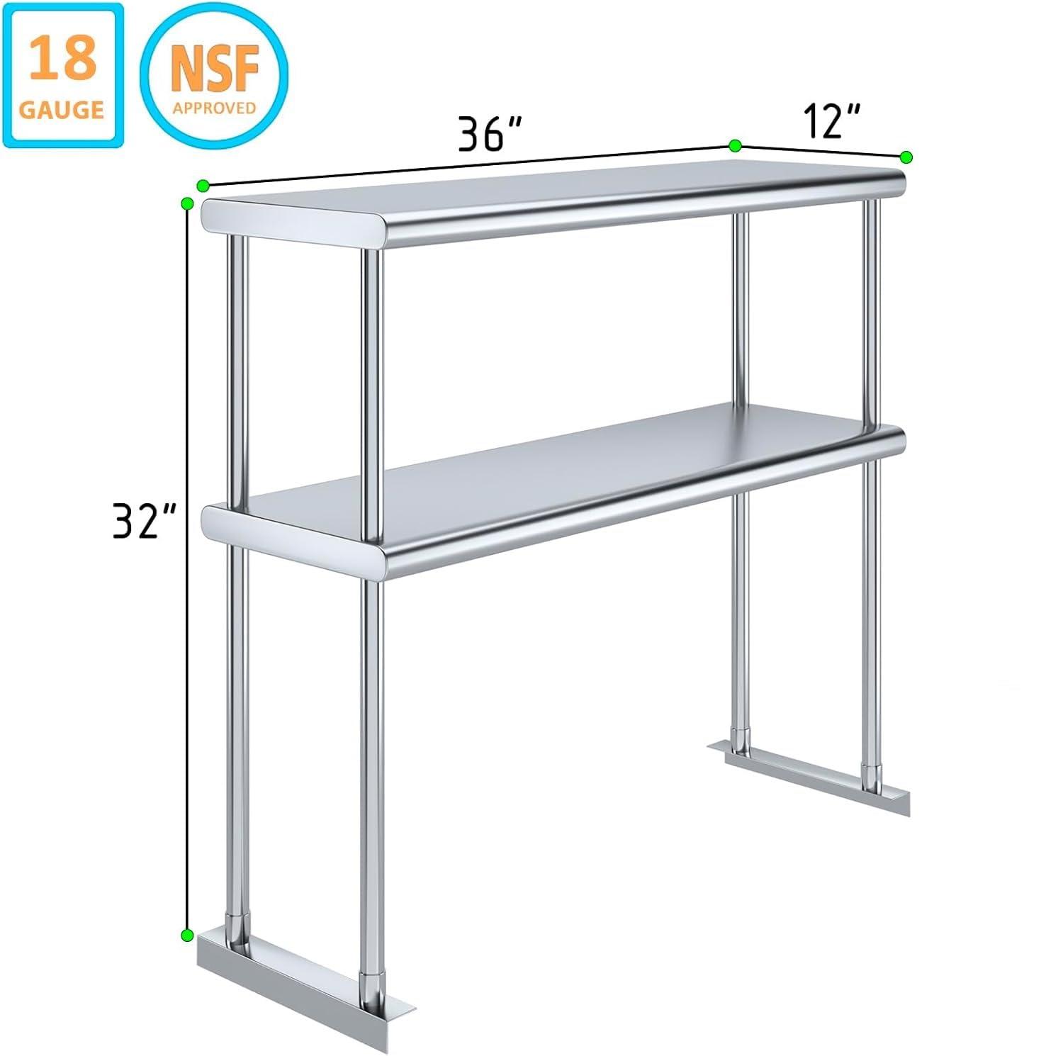 Adjustable Double Overshelf 12 x 36 - Stainless Steel for Work Table