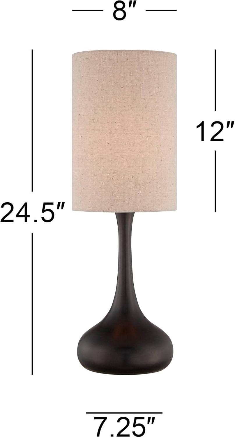 360 Lighting Droplet 24 1/2" High Mid Century Modern Table Lamp Brown Espresso Bronze Finish Metal Single Tan Cylinder Shade Living Room Bedroom