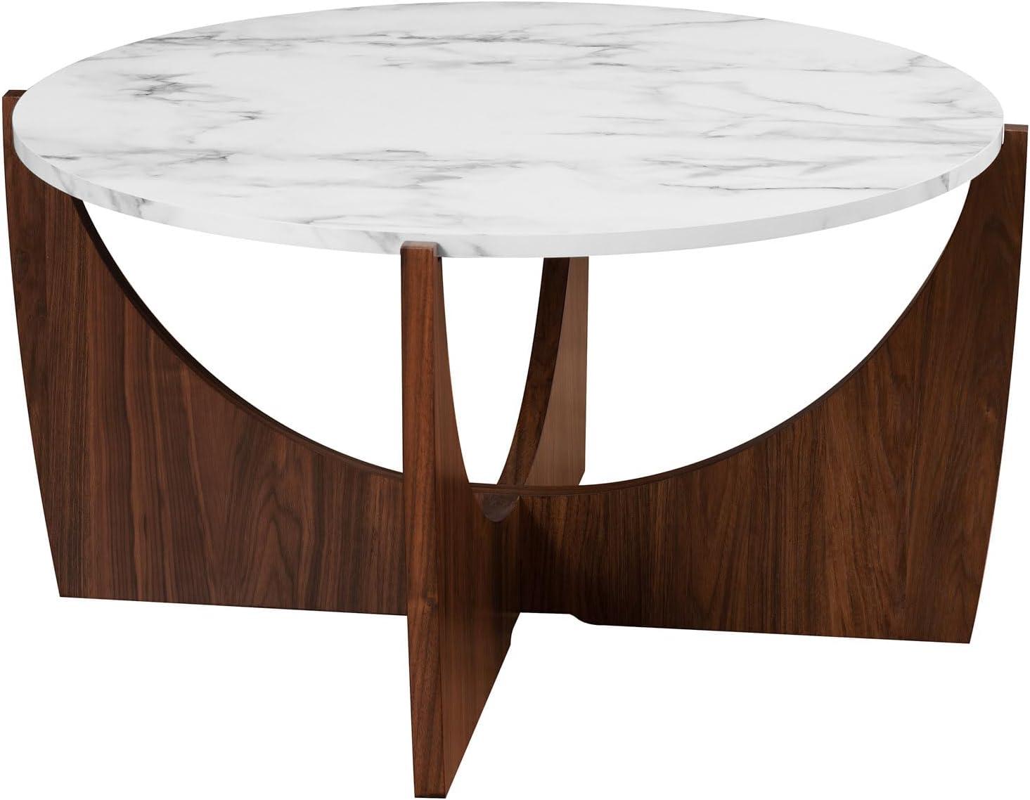 Calacatta Marble and Dark Walnut Round 35" Coffee Table