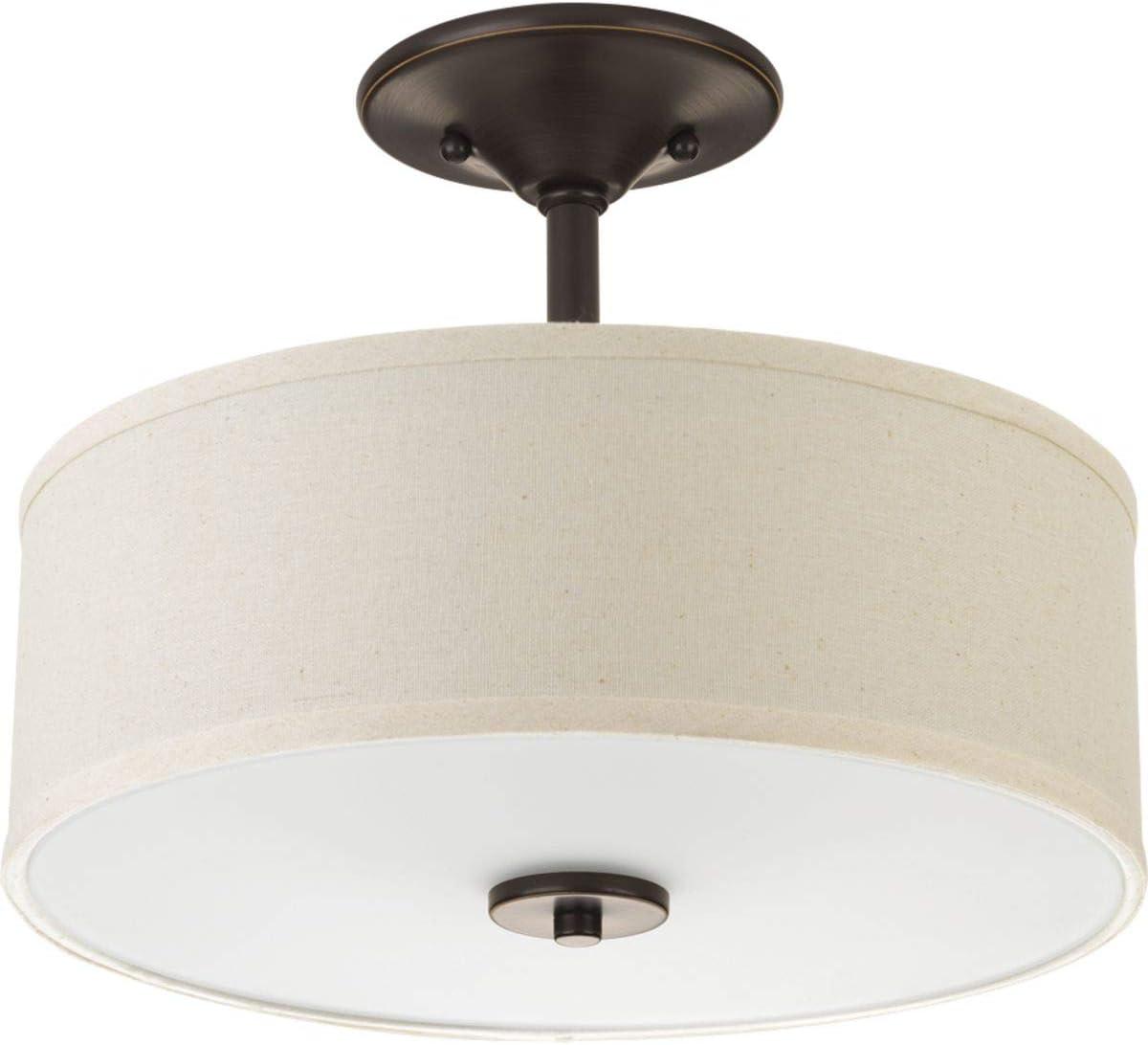 Progress Lighting, Inspire Collection, 2-Light Semi-Flush Mount, Antique Bronze, Etched Glass with Linen Shade