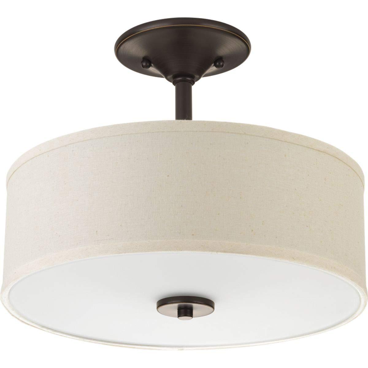 Progress Lighting, Inspire Collection, 2-Light Semi-Flush Mount, Antique Bronze, Etched Glass with Linen Shade