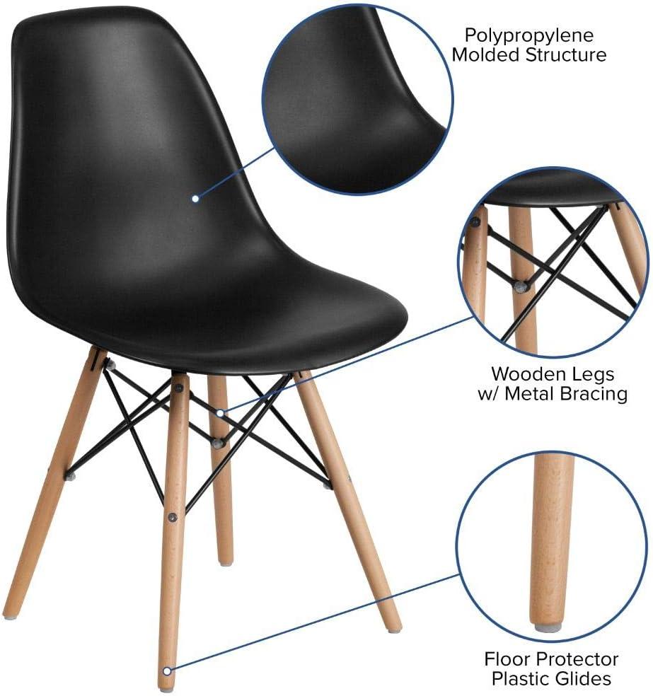 Flash Furniture Elon Series Plastic Chair with Wooden Legs for Versatile Kitchen, Dining Room, Living Room, Library or Desk Use