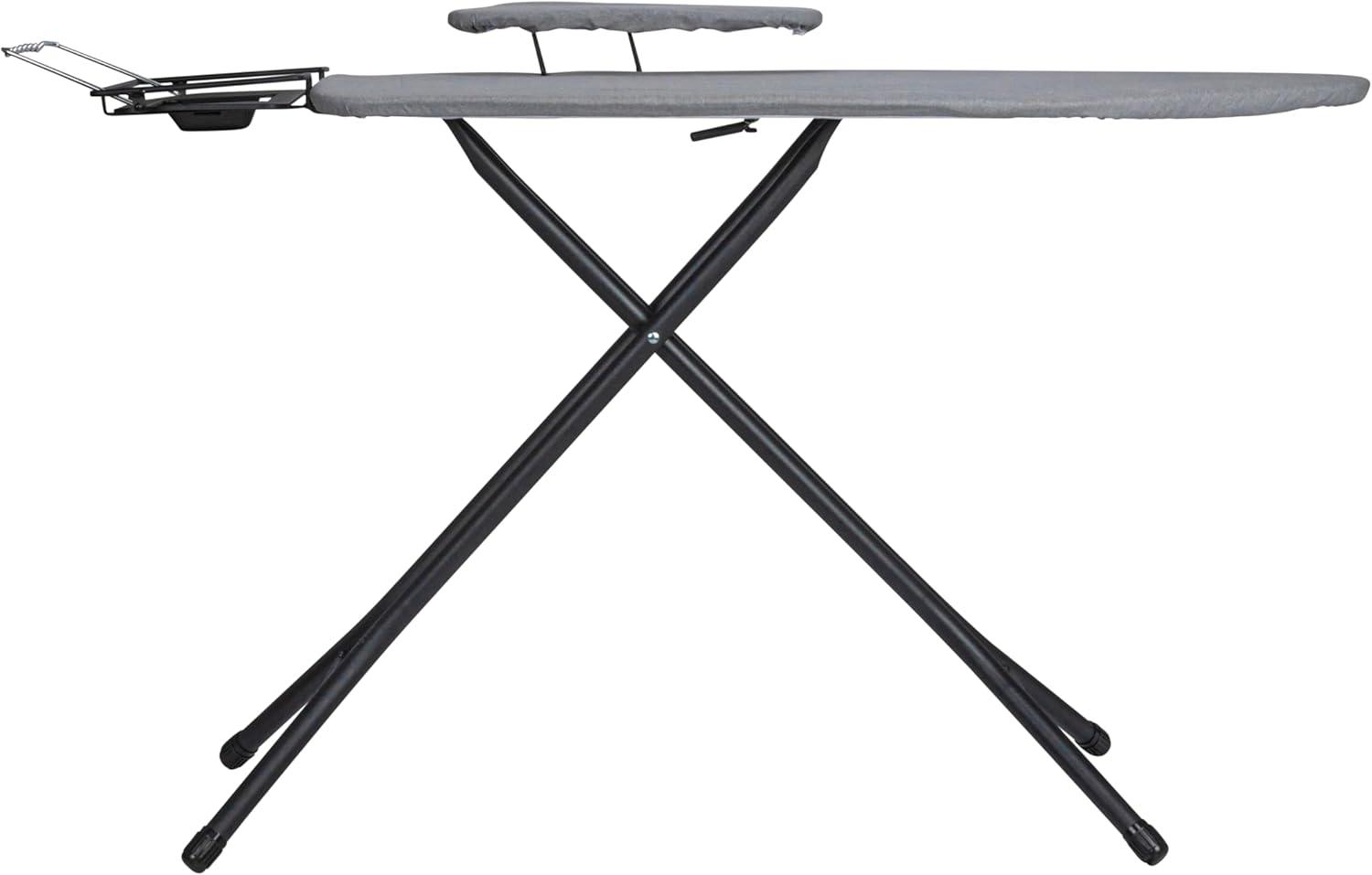Household Essentials Wide Mega Ironing Board 4-Leg Matte Black Frame Gray Cover: Collapsible Metal, 59" x 18.75", 18.44 lbs