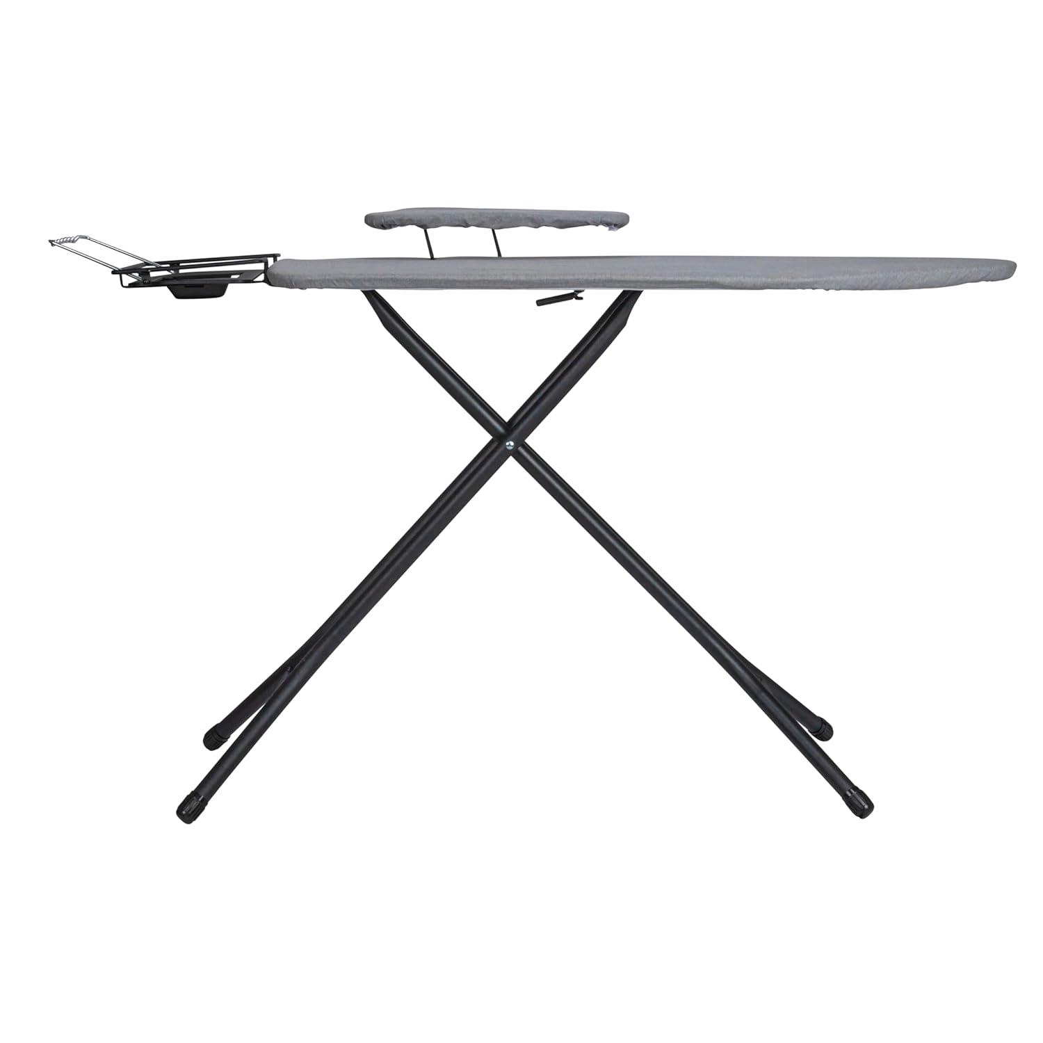 Household Essentials Wide Mega Ironing Board 4-Leg Matte Black Frame Gray Cover: Collapsible Metal, 59" x 18.75", 18.44 lbs