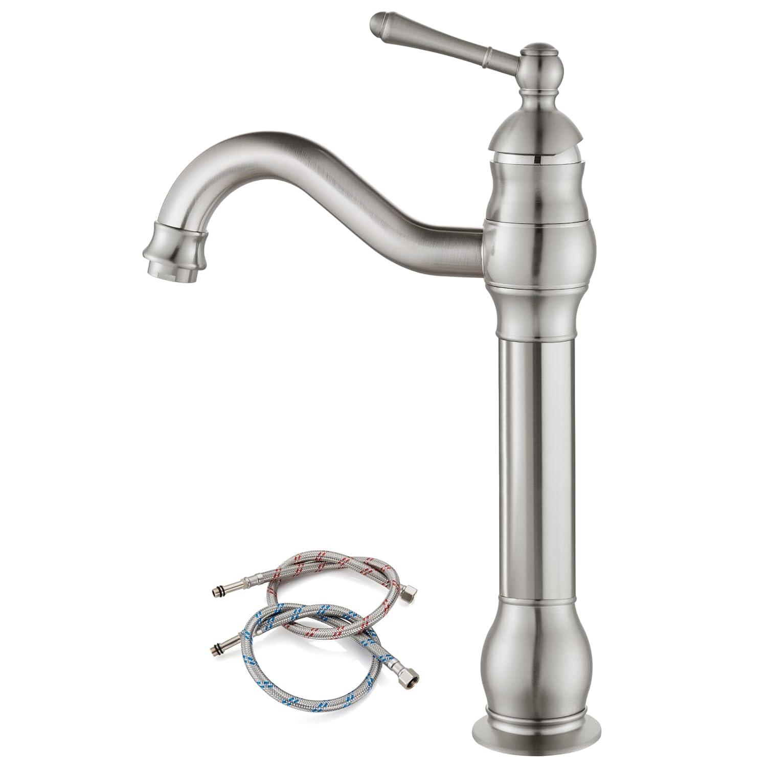 gotonovo Single Handle Vessel Sink Faucet 360° Swivel Bathroom Faucet One Hole Farmhouse Lavatory Vanity Faucet Bowl Sink Mixer Tap Without Pop Up Drain, Brushed Nickel