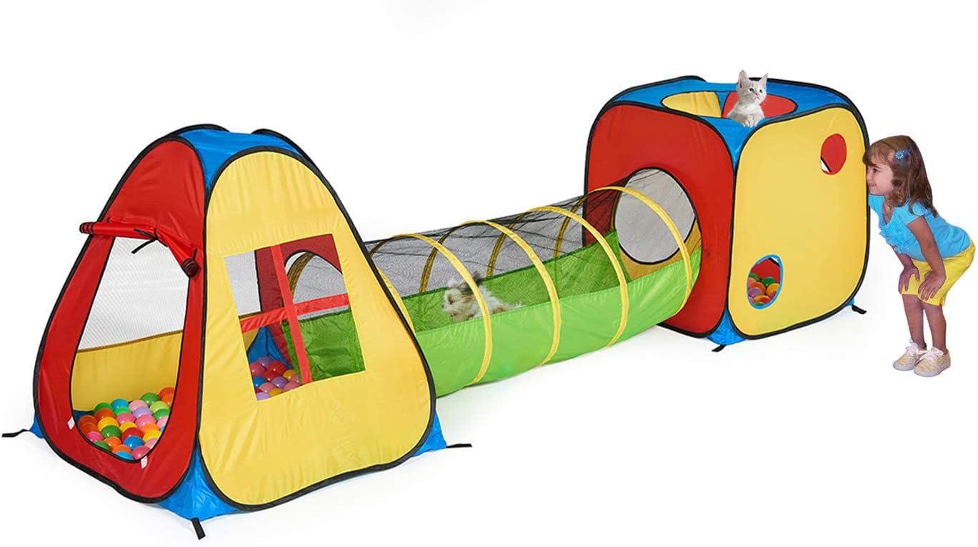 Colorful 3-in-1 Kids Play Tent with Tunnel and Ball Pit