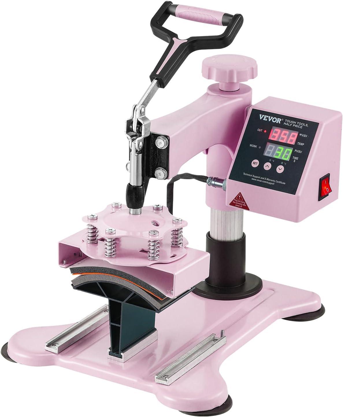 VEVOR Heat Press Machine 15x15 inch, Heat Press Machine for T-Shirts, 5 in 1 Heat Press with 30 OZ Tumbler Press, Combo Tumbler Heat Press Machine Sublimation for Hat Cap Mug Plate, Pink