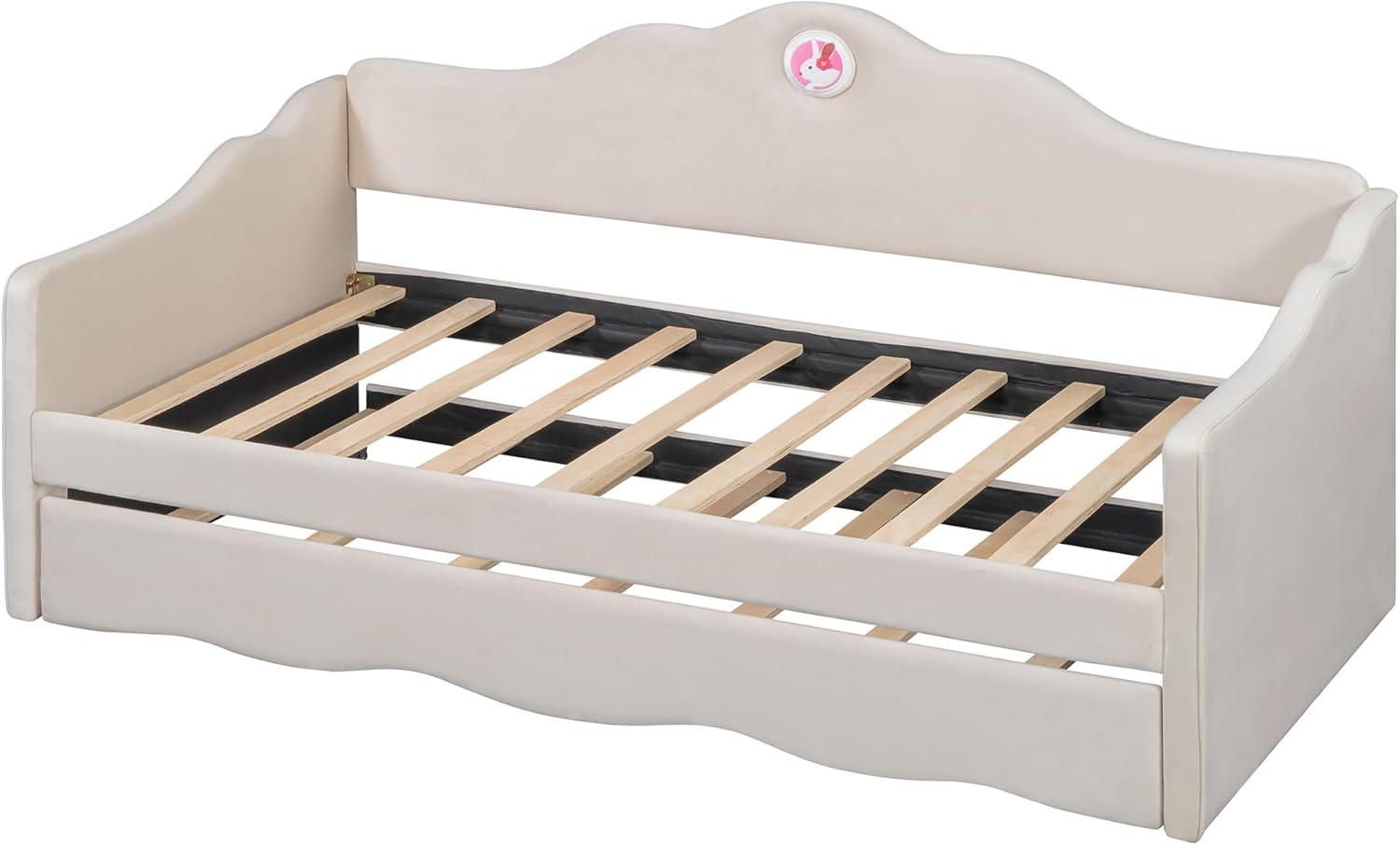Ball & Cast Upholstered Twin Size Daybed with Trundle, Sofa Bed Frame with Wave-Shaped Back & Arm & Wood Slat Support, No Box Spring Needed, Gray