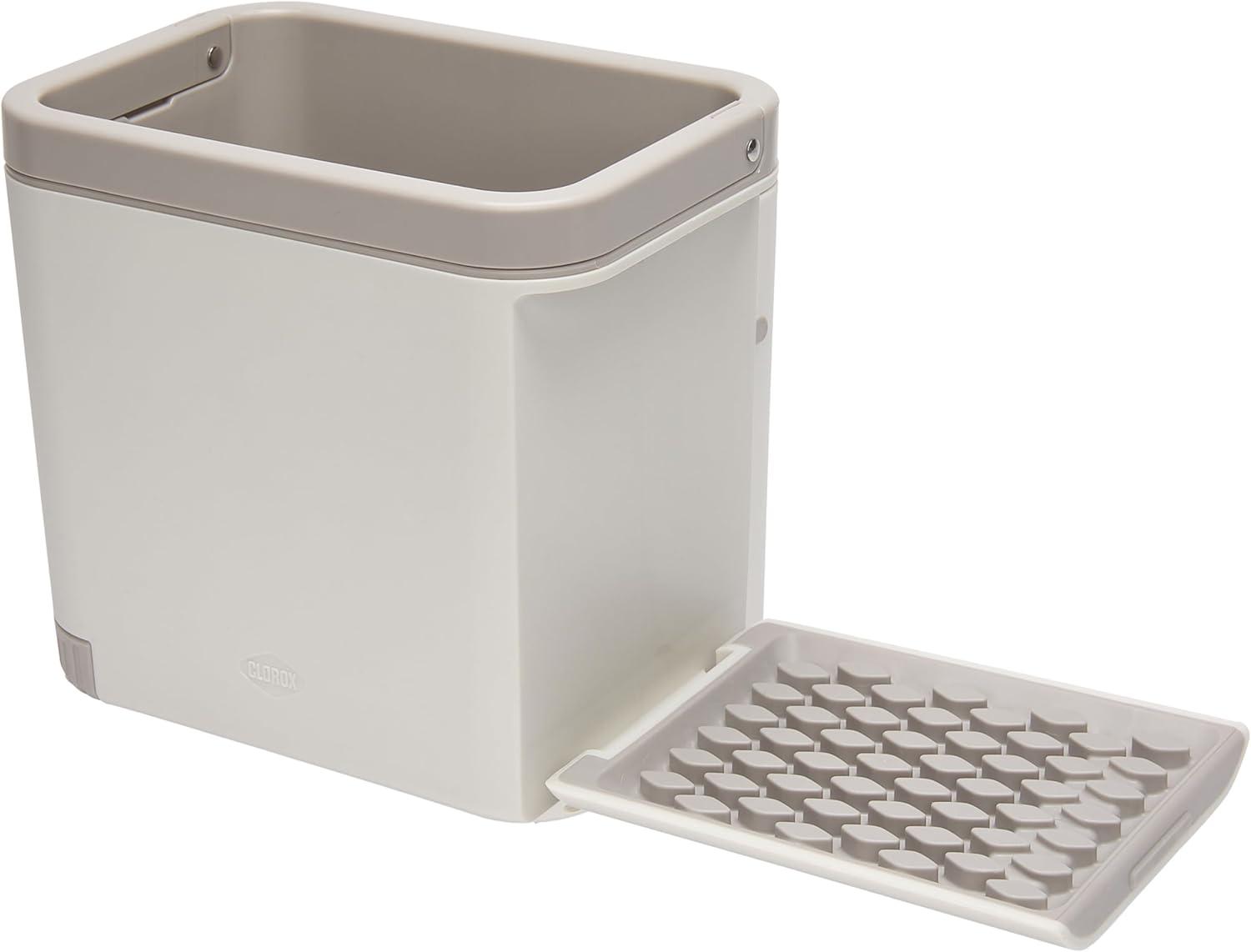 Clorox KeptClean Kitchen Sink Organizer – Space-Saving Organization of Dish Soap, Scrub Brushes, and Dish Towels, Fold-Down Shelf for Sponges and Jewelry, Drainage Tray – Steel