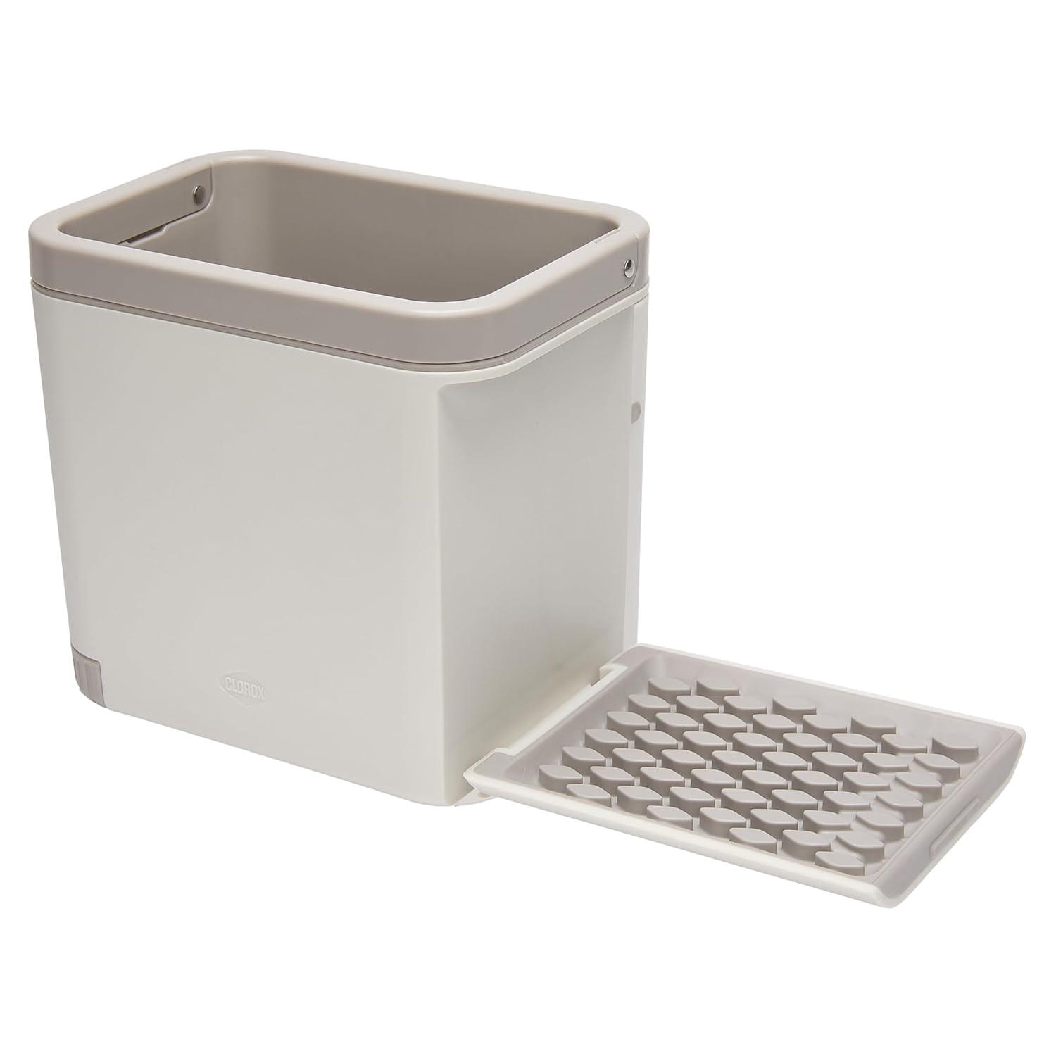 Clorox KeptClean Kitchen Sink Organizer – Space-Saving Organization of Dish Soap, Scrub Brushes, and Dish Towels, Fold-Down Shelf for Sponges and Jewelry, Drainage Tray – Steel