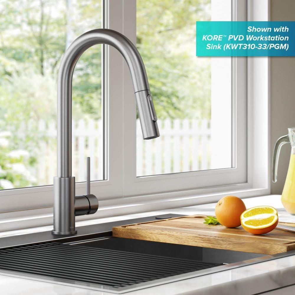 KRAUS Oletto Contemporary Pull-Down Single Handle Kitchen Faucet in Spot Free Stainless Steel, KPF-3104SFS