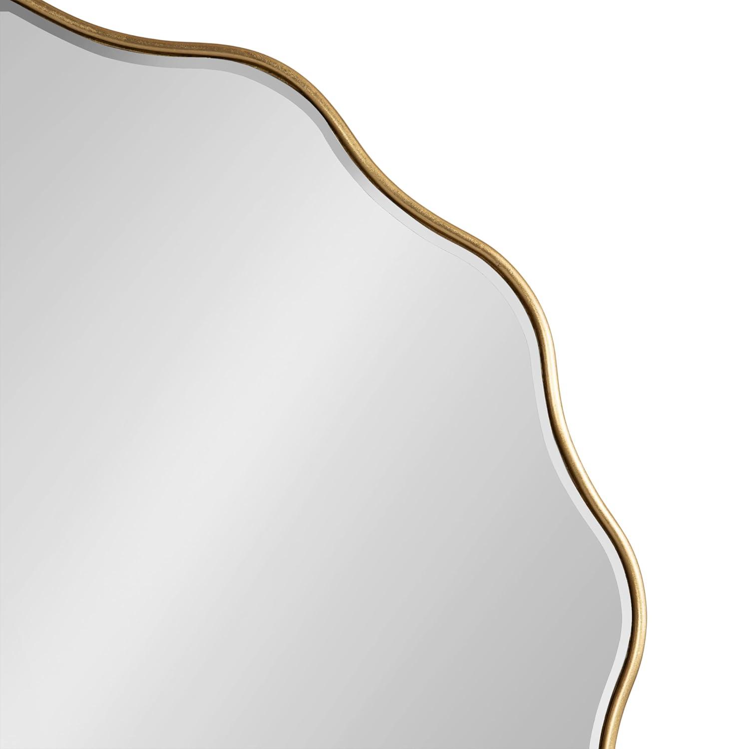 Kate & Laurel All Things Decor 32"x32" Viona Round Scalloped Mirror Gold: Luxury Glam Decor, No Assembly, Espejo