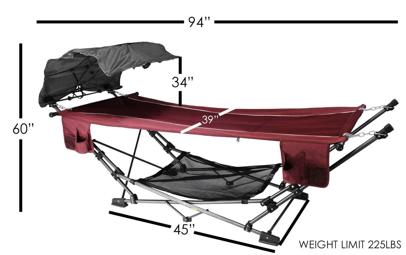 Red Folding Metal Framed Hammock with Retractable Canopy