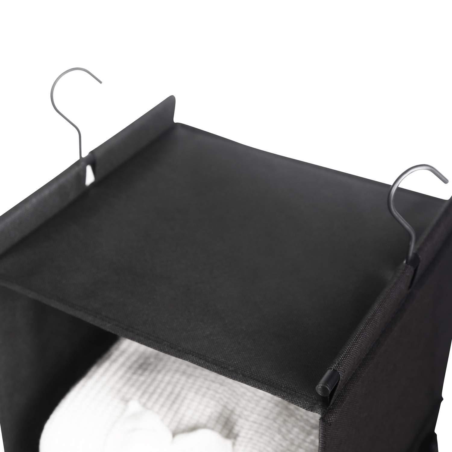 MAX Houser 4-Shelf Hanging Closet Organizer, Space Saver, Cloth Hanging Shelves with 2 Side Pockets, Foldable (Black)
