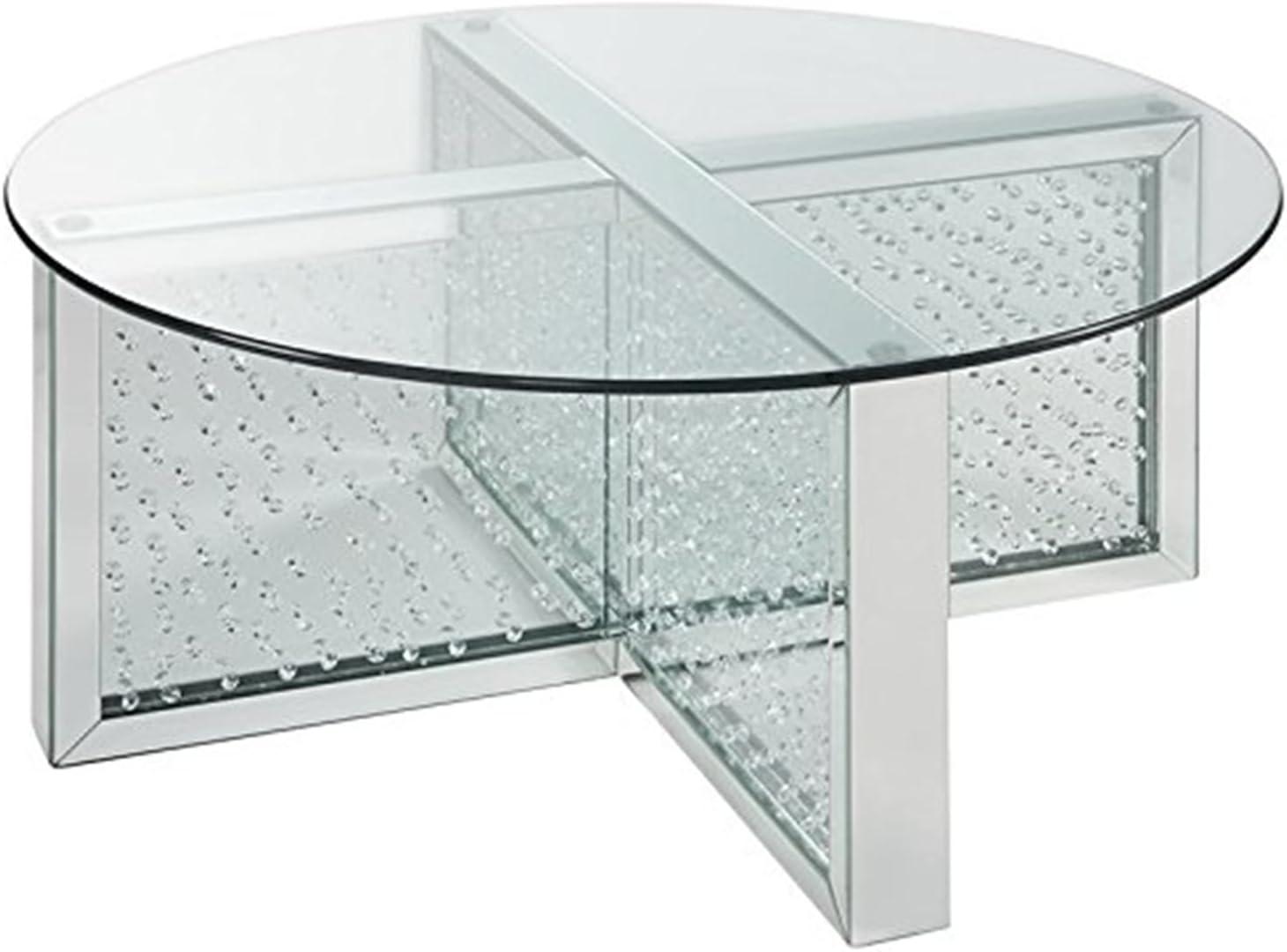 ACME Nysa 40" Round Glass Top Mirrored Coffee Table