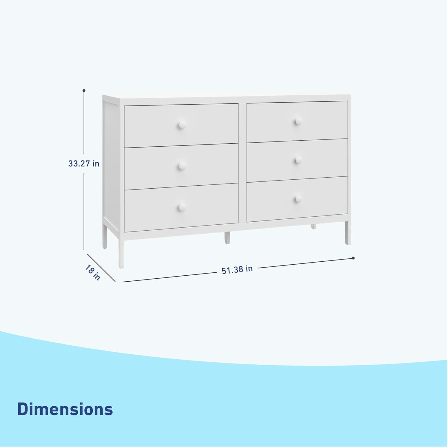 White GREENGUARD Certified 6-Drawer Double Nursery Dresser