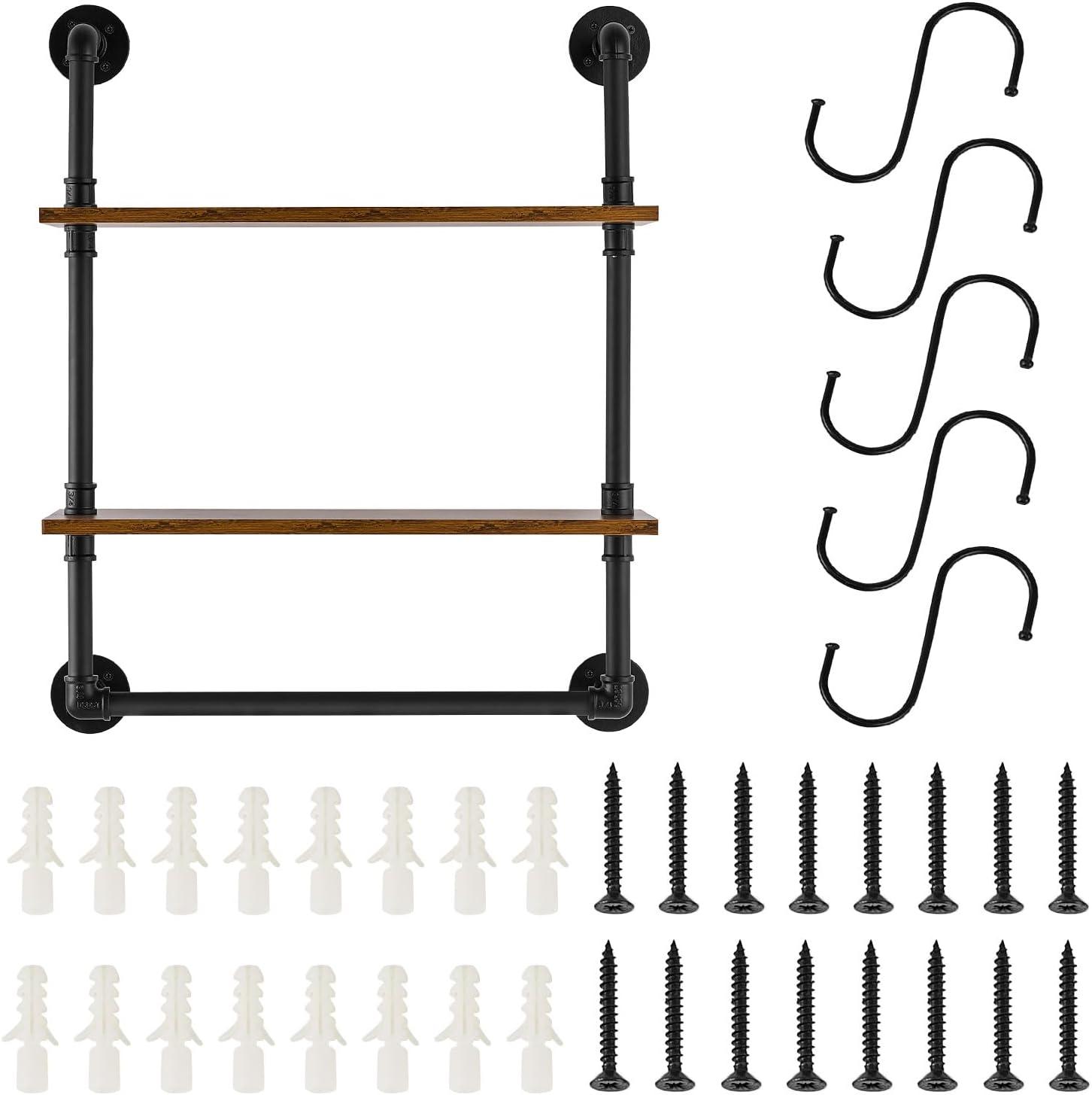 Williston Forge Industrial Pipe Shelf 2 Tier 24x7.87in Wall-Mount for Kitchen Bedroom