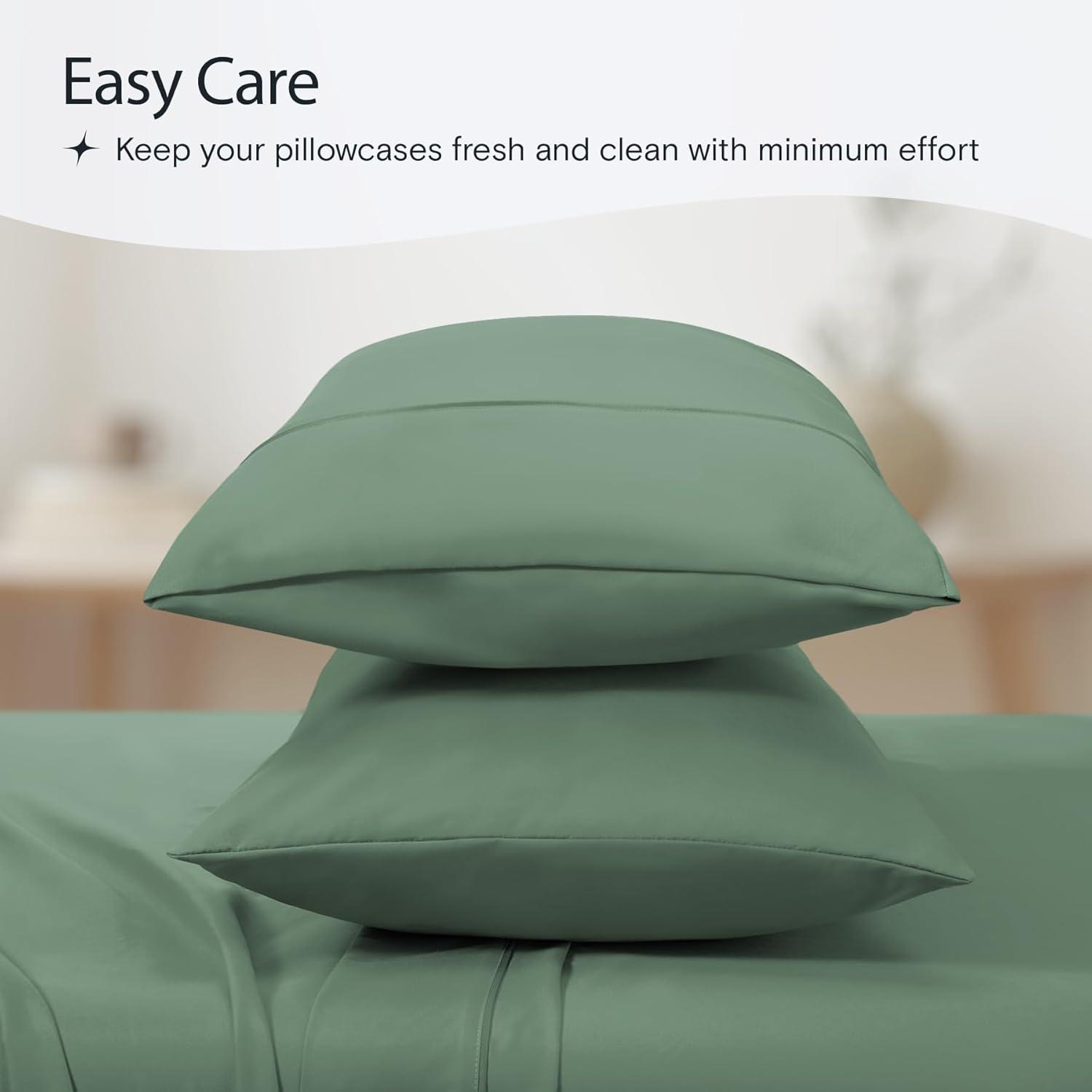 LuxClub 2 PC Tree Moss Green Queen Performance Microfiber Solid Pillowcase Set