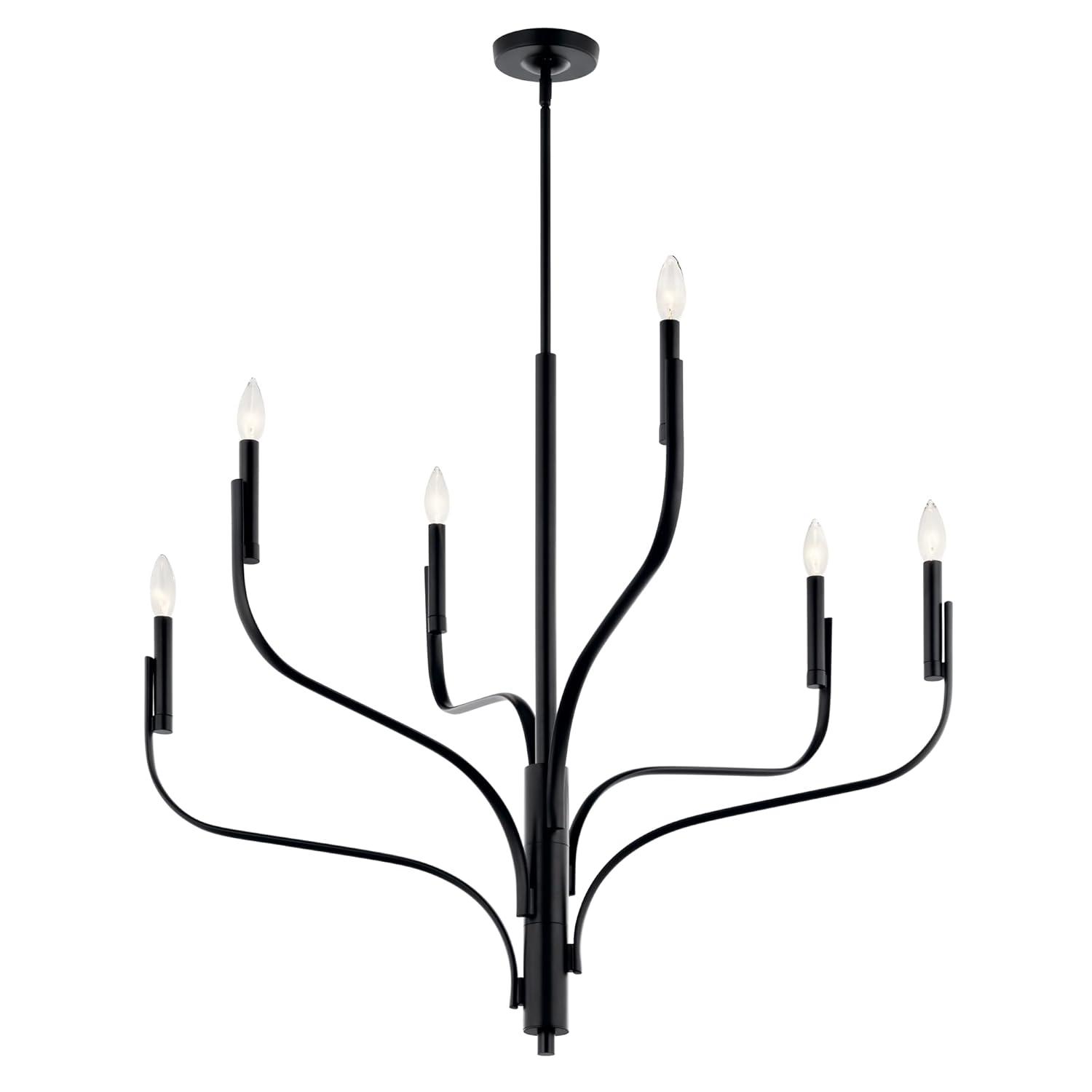 Kichler Livadia 6 -Light Brushed Black Modern/contemporary Bare bulb For Use in Bedrooms, Dining Rooms, Foyers, Kitchens, Living Rooms Chandelier