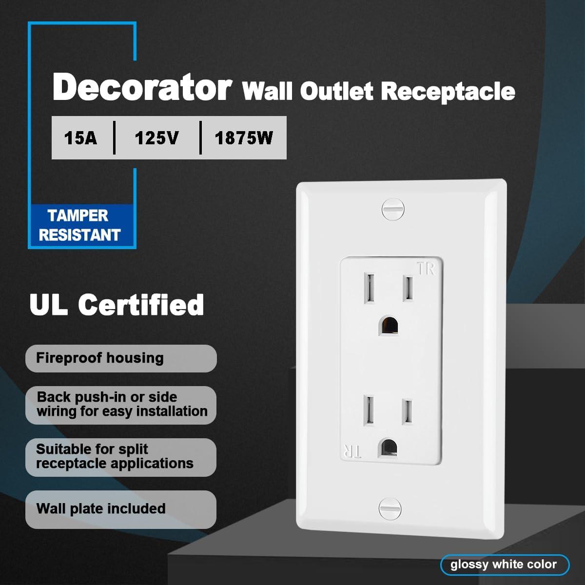 White Thermoplastic Tamper Resistant Duplex Outlet with Wall Plate, 50 Pack