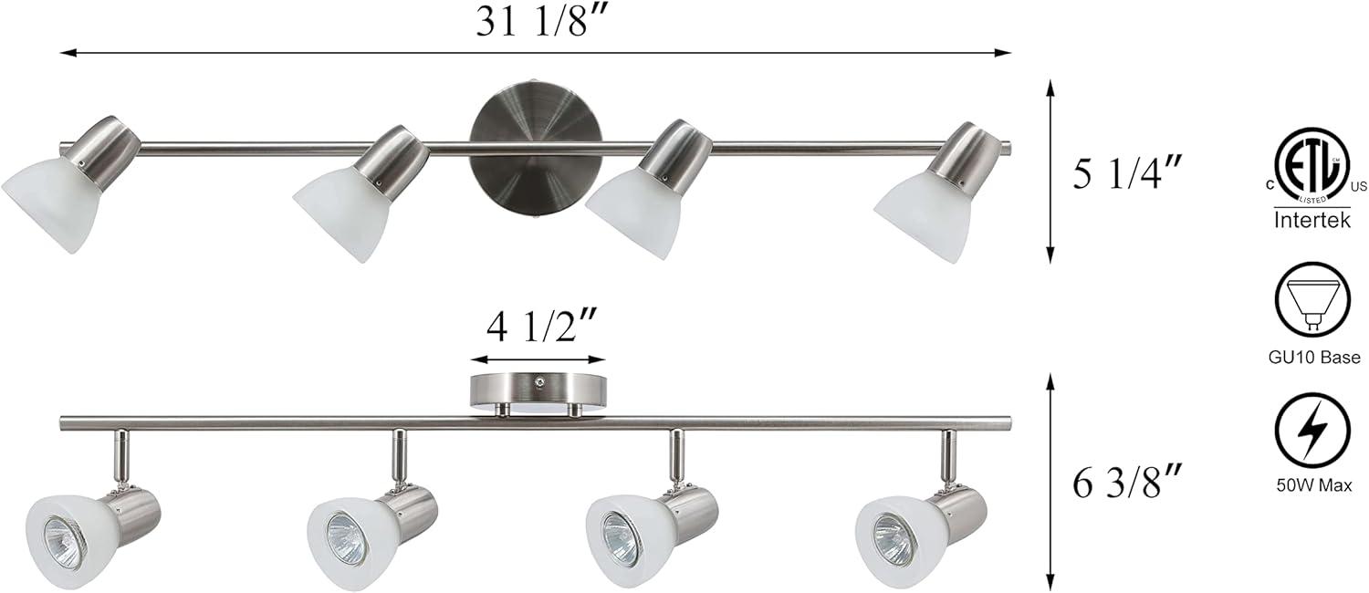 Brushed Nickel 4-Light Modern Track Lighting with Glass Shades