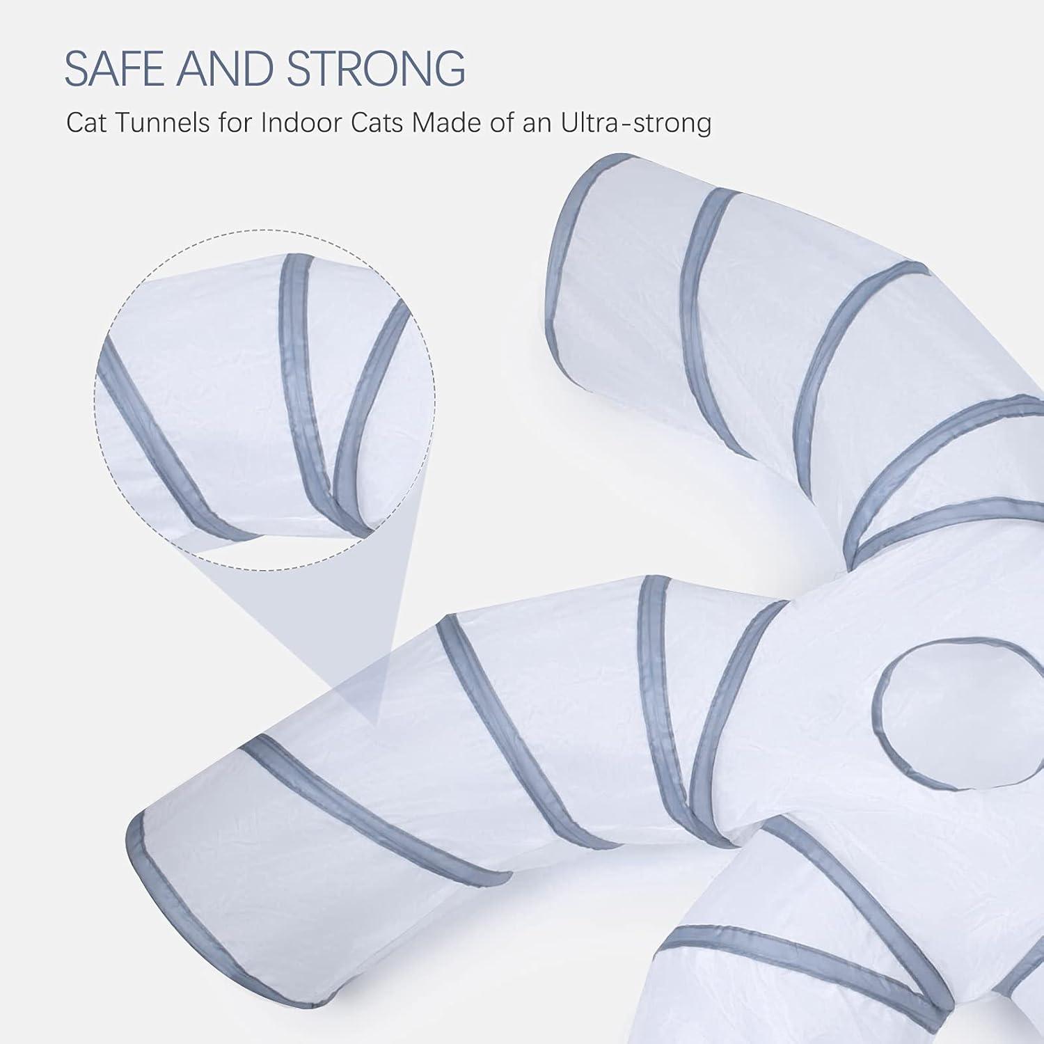 EGETOTA Cat Tunnel for Indoor Cats Large, with Play Ball S-Shape 4 Way Collapsible Interactive Peek Hole Pet Tube Toys, Puppy, Kitty, Kitten, Rabbit (S4 - White & Grey)