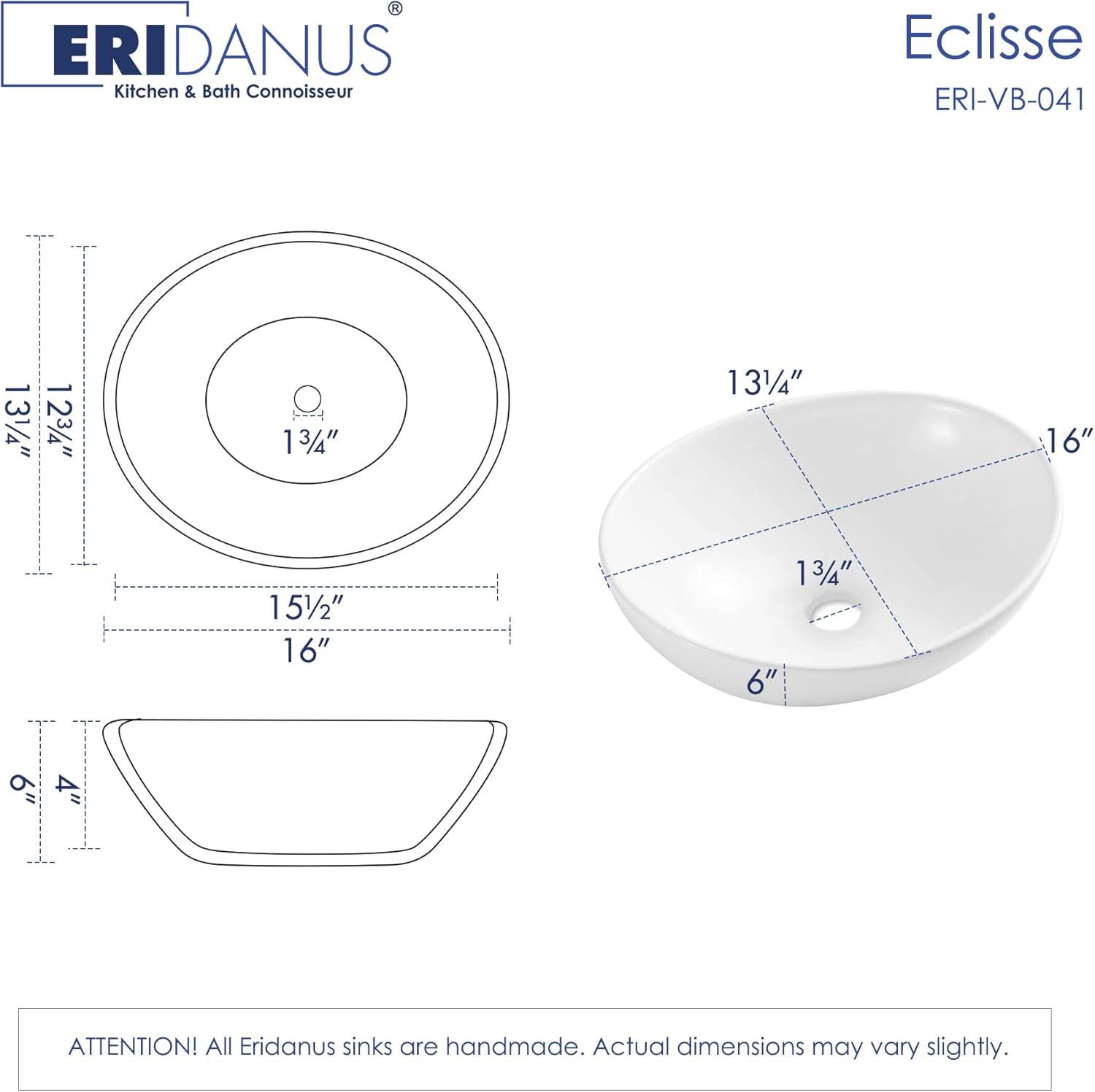 Eclisse 16" L x 13" W Vitreous China Oval Vessel Bathroom Sink