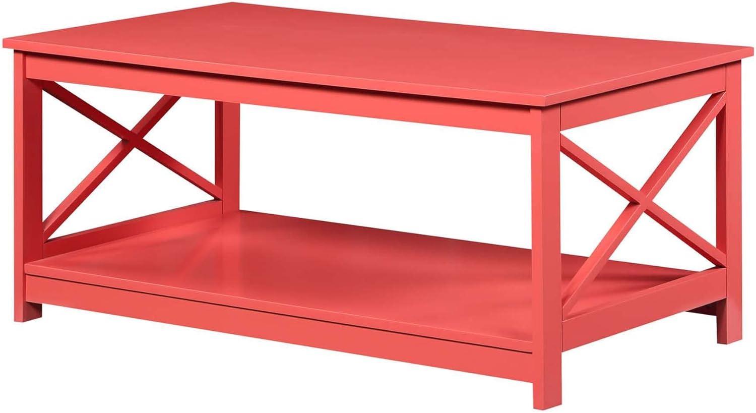 Coral Coastal Chic 40" Wood Coffee Table with Shelf