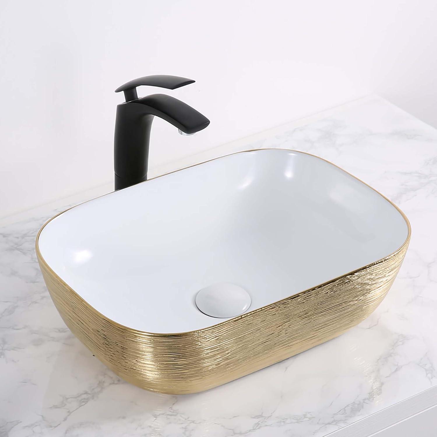 Ruvati 20 x 16 inch Bathroom Vessel Sink Gold Decorative Art Above Vanity Counter White Ceramic