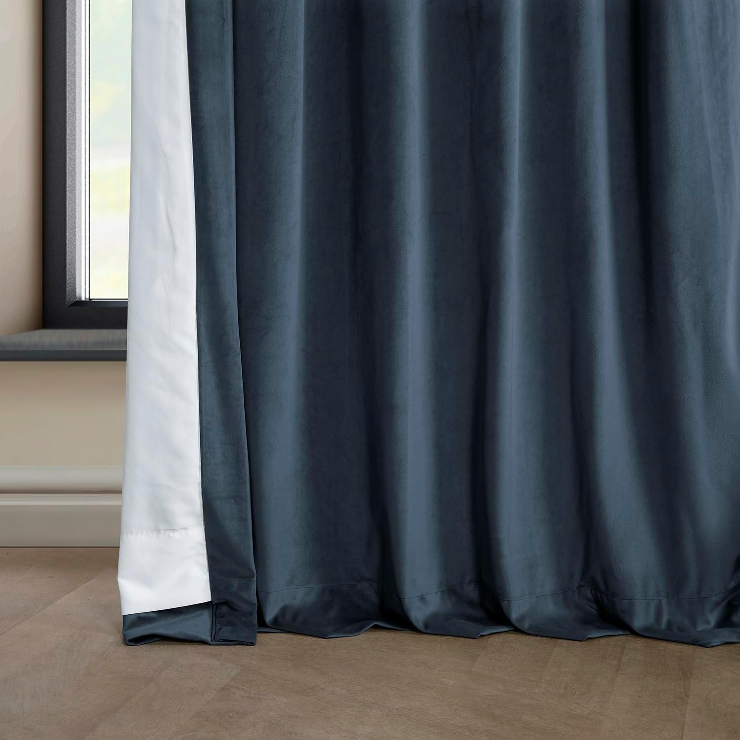 HPD Half Price Drapes London Blue Heritage Plush Velvet Room Darkening Curtains for Bedroom & Living Room Curtains (1 Panel), Window Curtains 108 inches long, Rod Pocket Curtains & Drapes, 50W X 108L