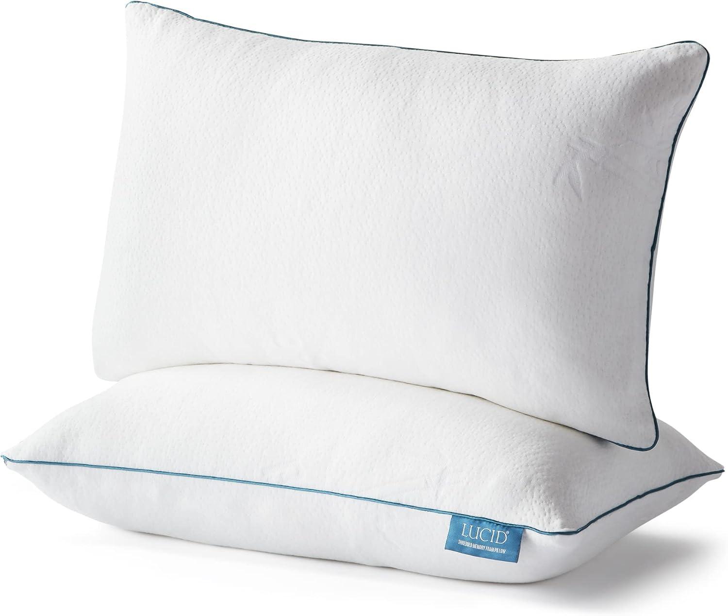 Queen White Hypoallergenic Shredded Memory Foam Pillow 2-Pack