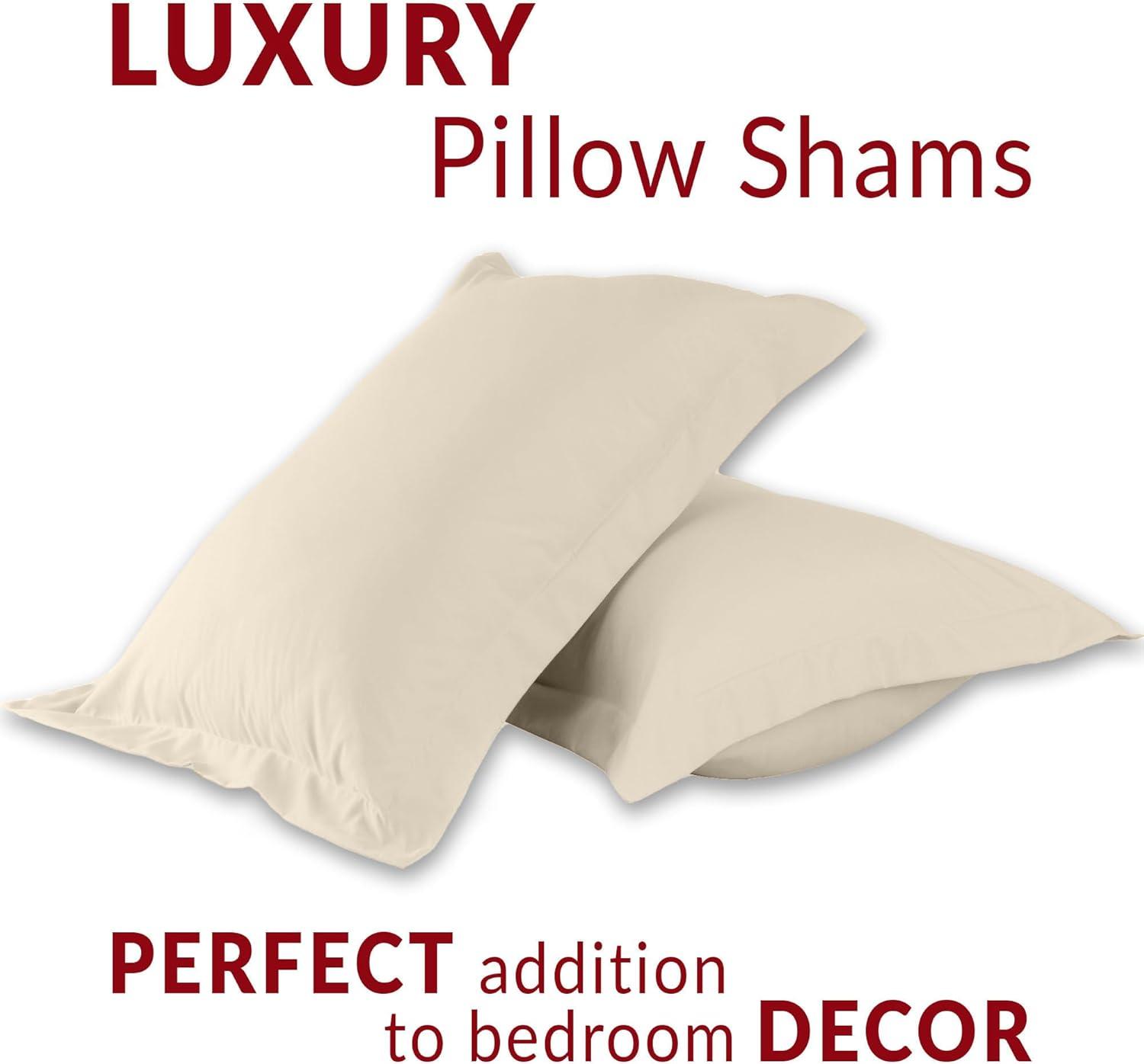 Mellanni Pillow Shams Set of 2 - Iconic Collection Decorative Pillow Covers / Cases 20"x36" with 2" Flange - King Size, Beige