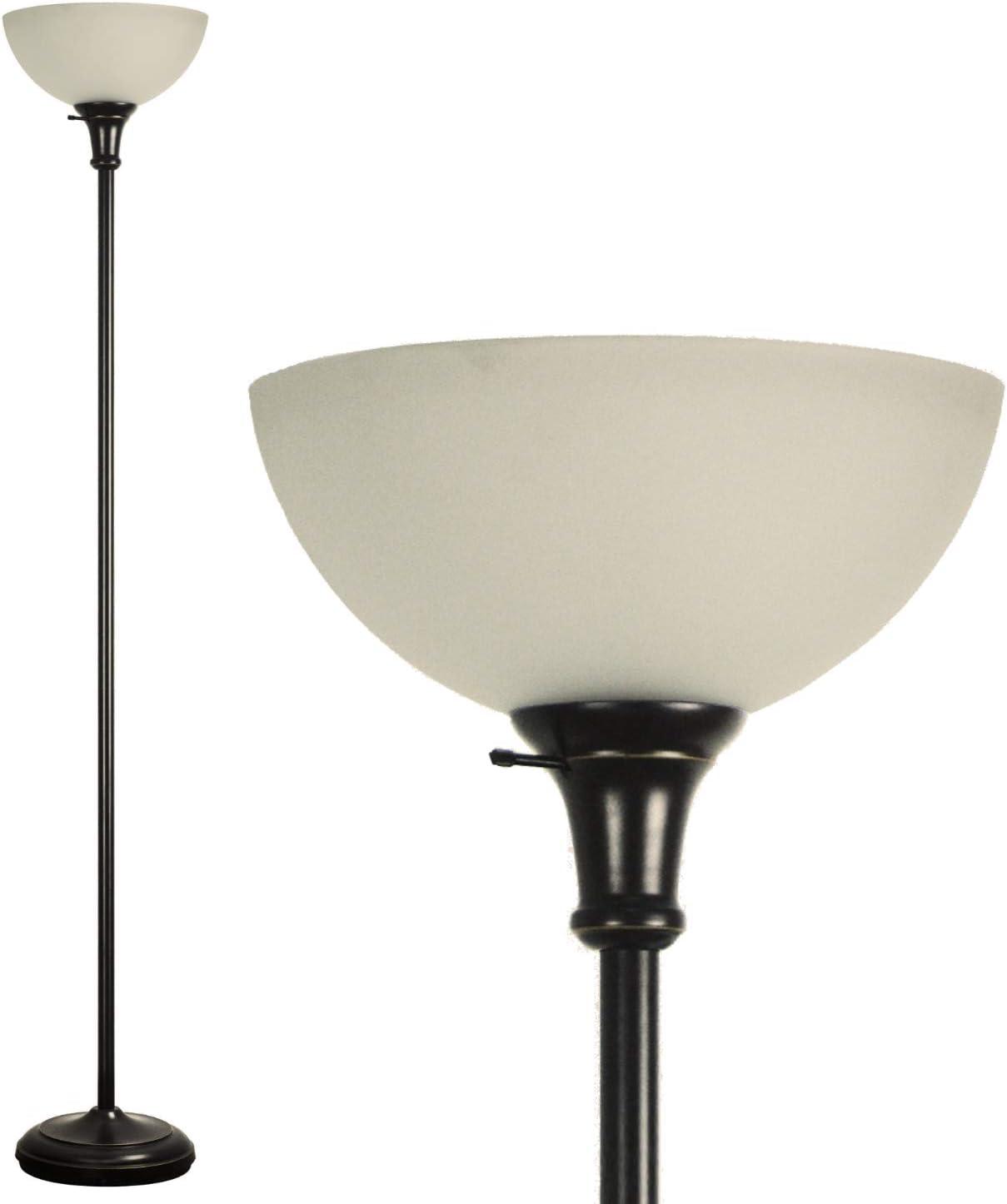 Victorian Bronze 72'' Torchiere Floor Lamp with Frosted Glass Shade