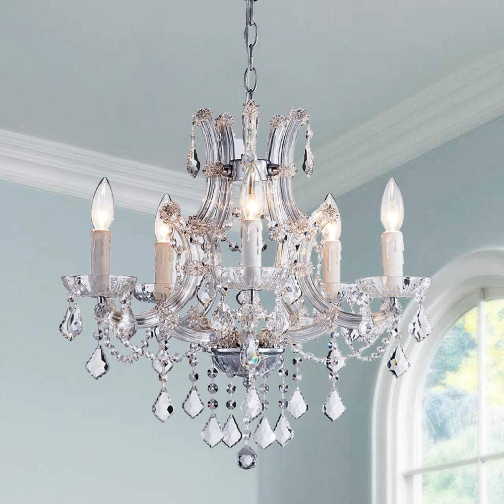 Elegant Chrome and Crystal 5-Light Candle Chandelier