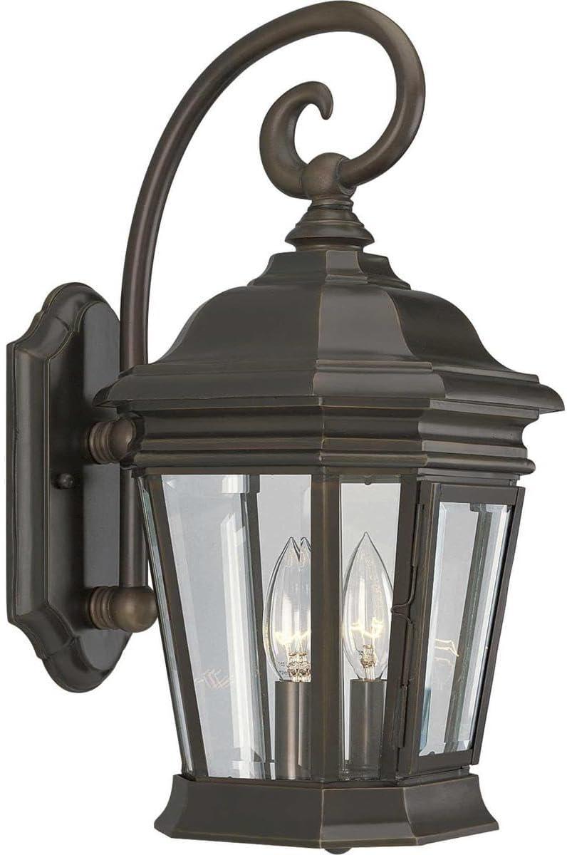 Progress Lighting Crawford 2-Light Wall Lantern, Oil Rubbed Bronze, Clear Beveled Glass Panels