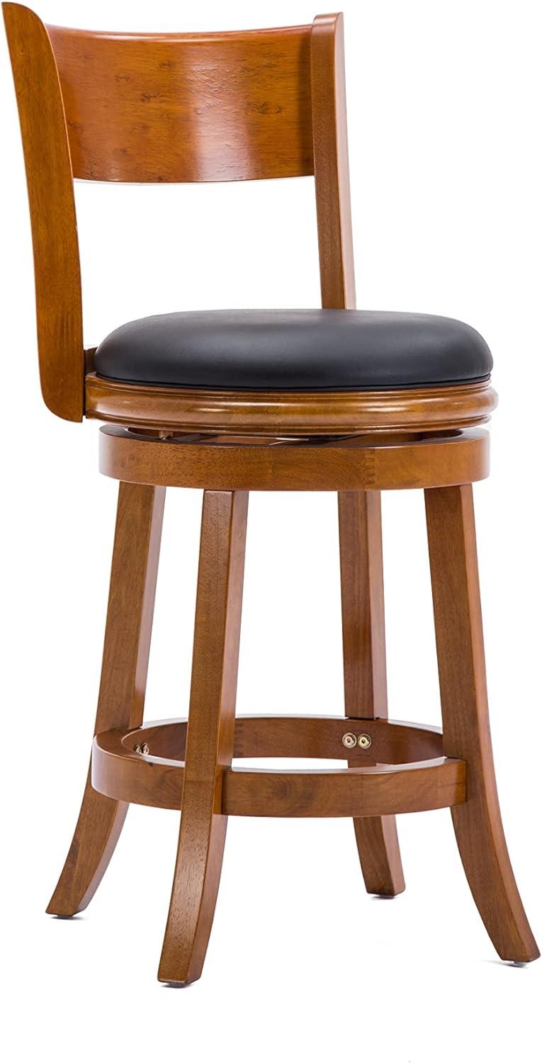 Palmetto 24" Fruitwood Swivel Counter Stool with Leather Cushion