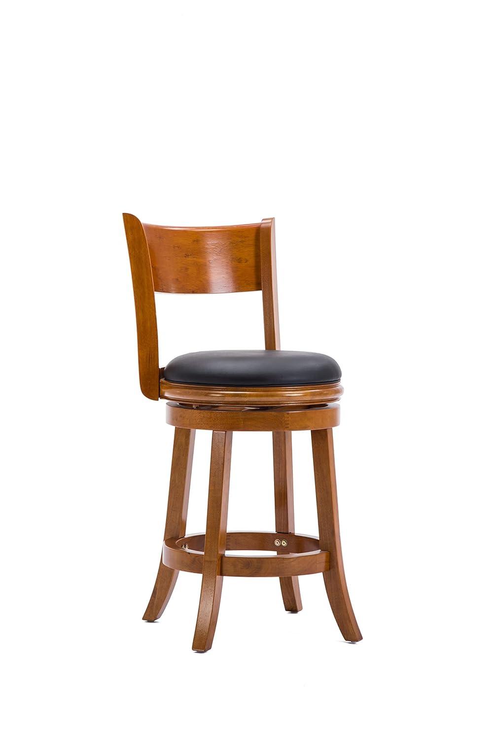 24" Palmetto Swivel Hardwood Counter Height Barstool Fruitwood - Boraam: Upholstered, Curved Back