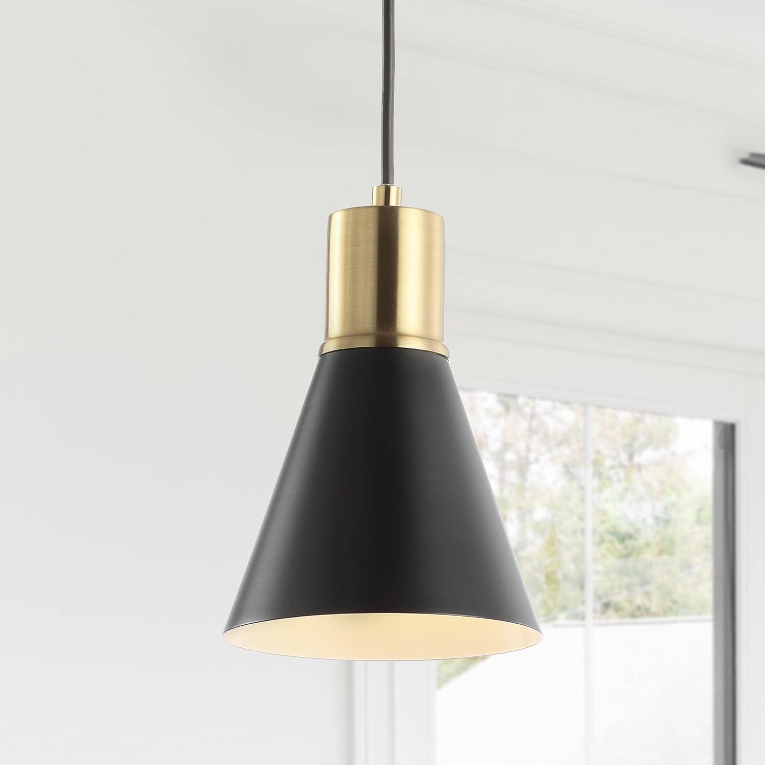 Apollo 6" 1-Light Mid-Century Modern Iron LED Pendant, Black/Brass Gold