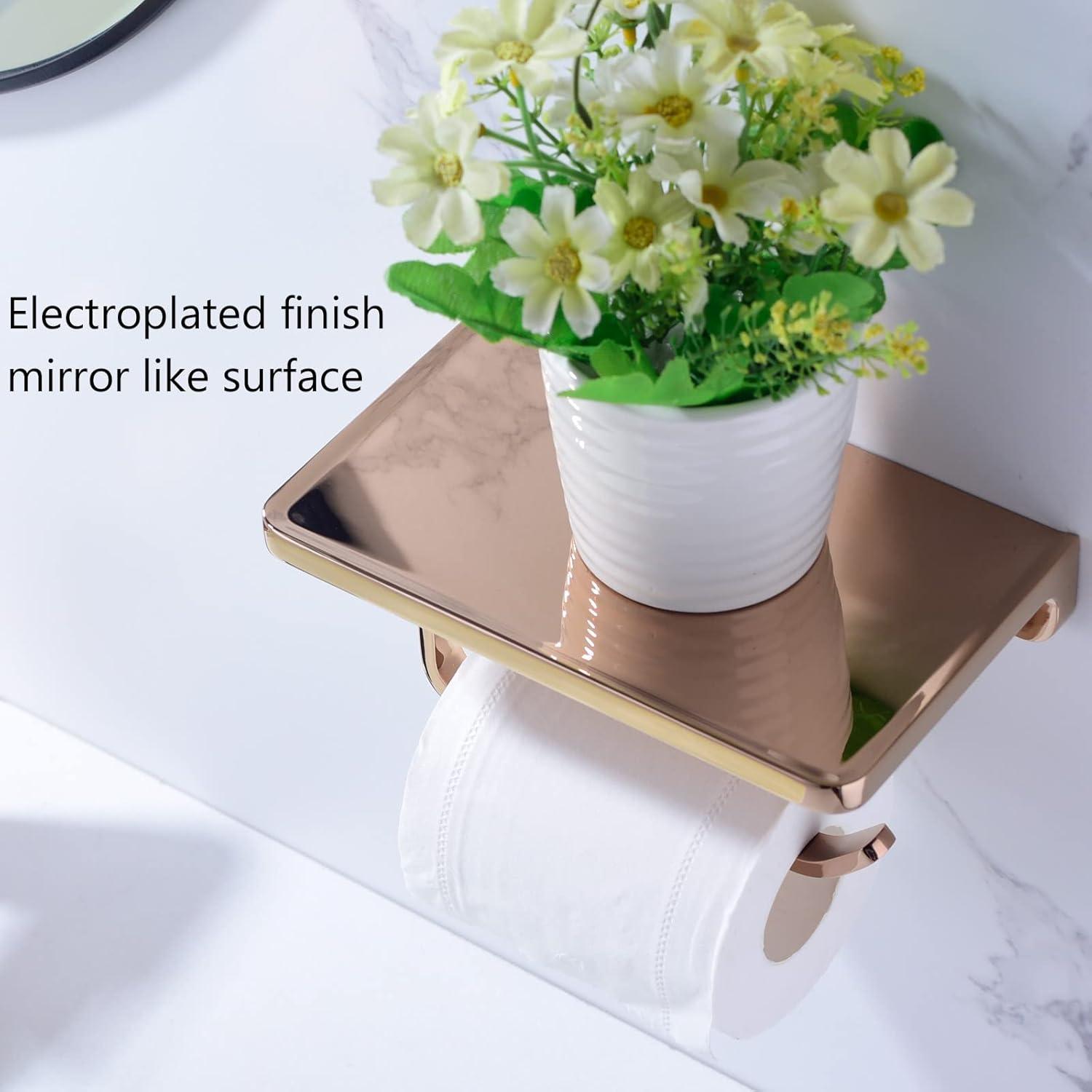 Rose Gold Wall Mounted Toilet Paper Holder with Shelf