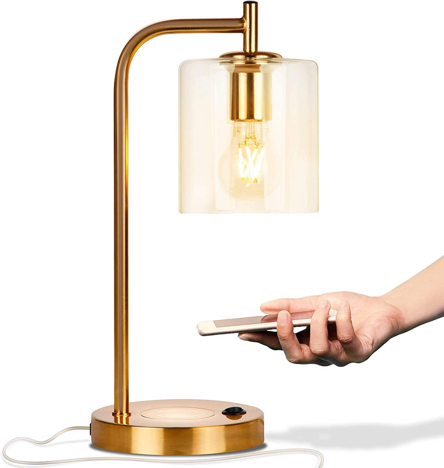 Elizabeth 16 in. Mid-Century Modern Desk Lamp with USB Port and Wireless Charging Pad