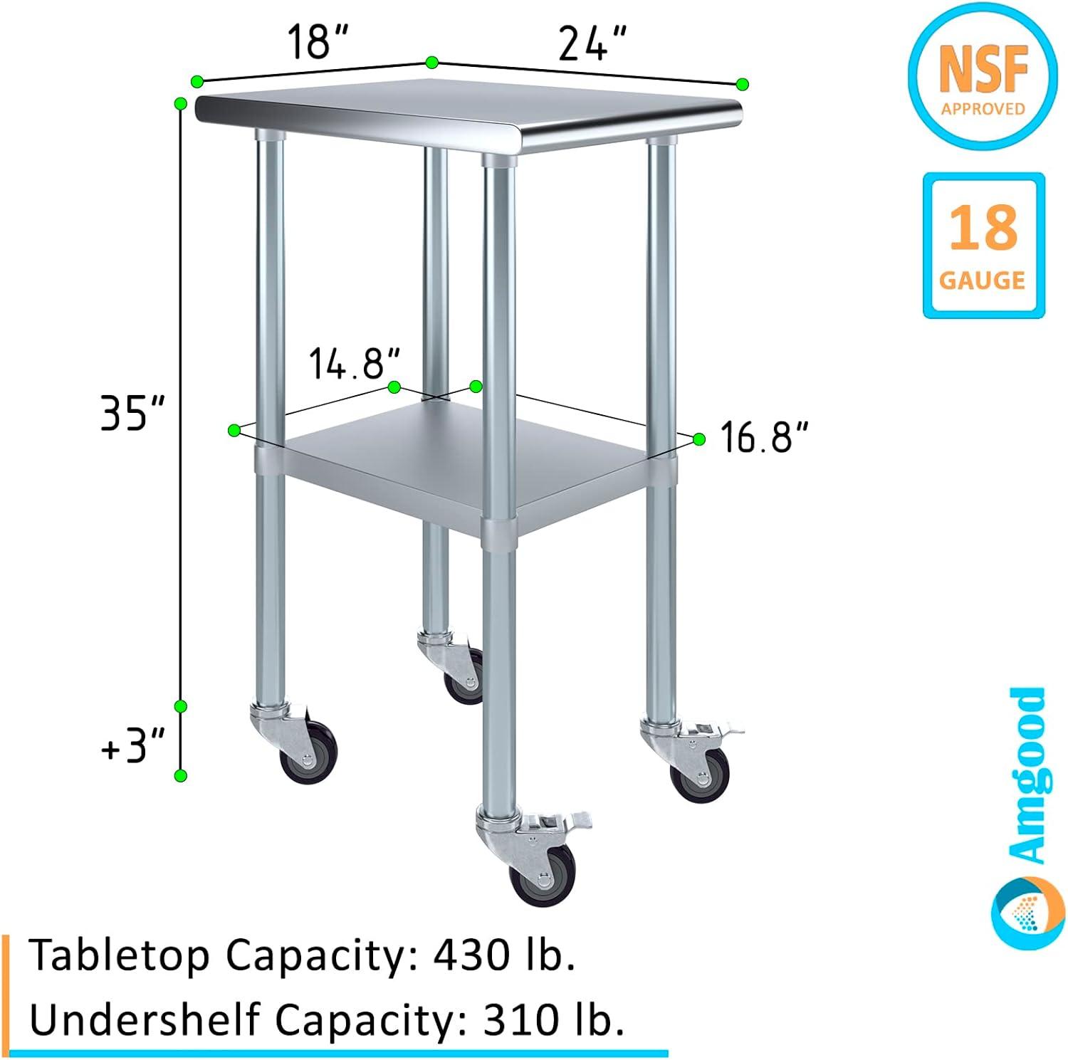 24x18 Rolling Prep Table With Stainless Steel Top