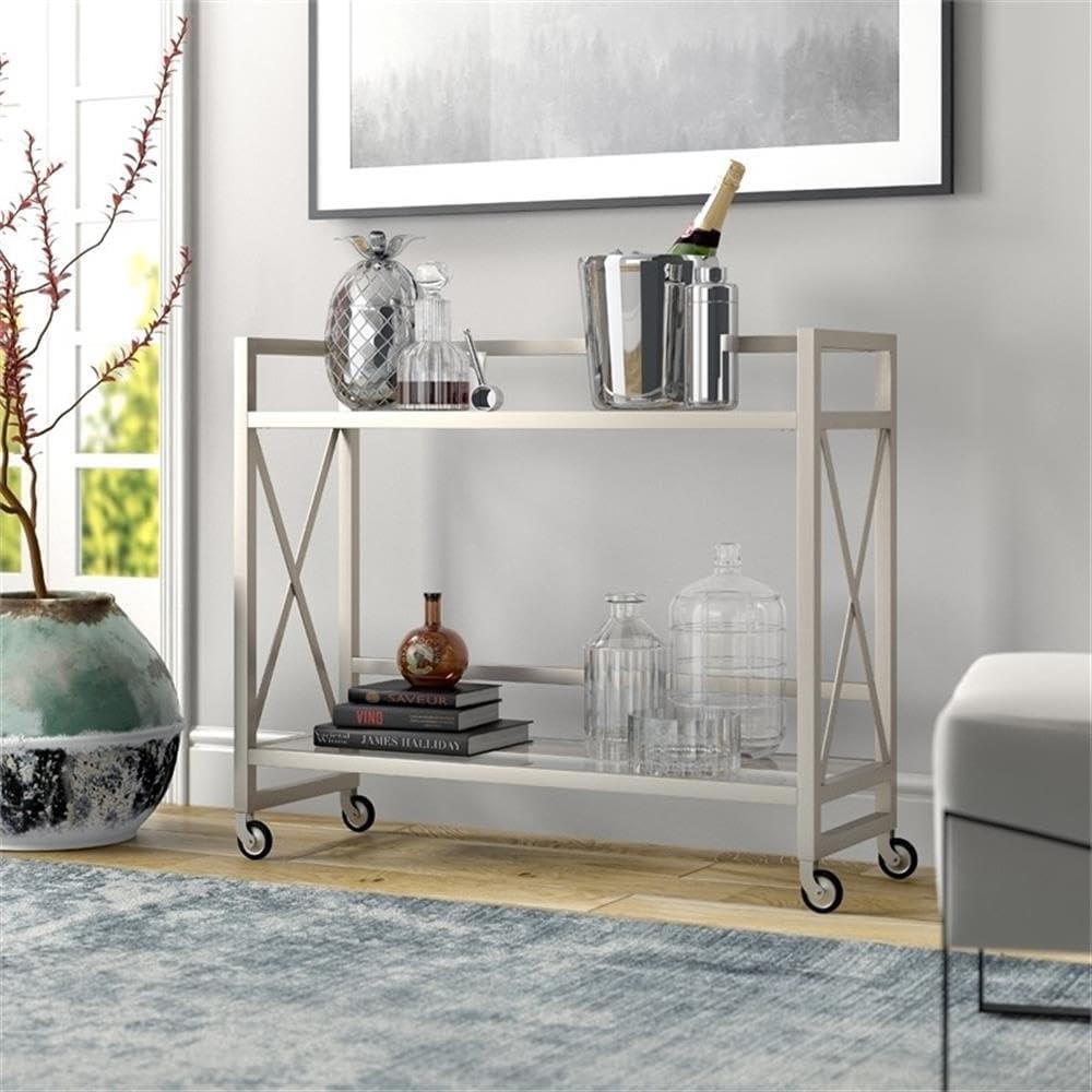 Evelyn&Zoe Contemporary Metal Bar Cart with Glass Shelf