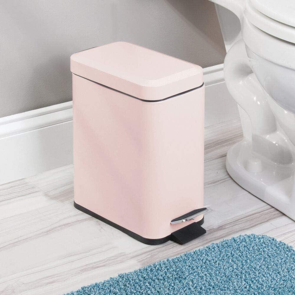 mDesign Small 1.3 Gallon Rectangle Metal Step Can, Liner/Handle, Light Pink