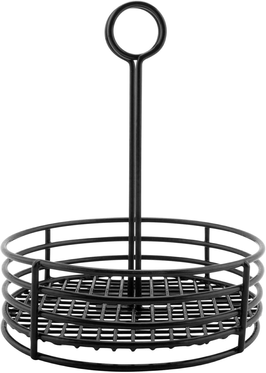 G.E.T. Enterprises Black Round Stainless Steel Condiment Caddy Iron Teflon Coated Table Caddies Collection 4-31860 (Pack of 1)